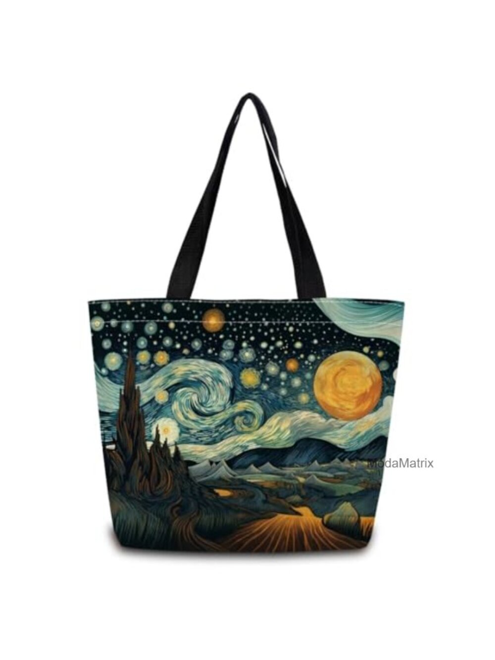 Starry Night Polyester Reusable Grocery Tote Bag Compact Shoulder Carry